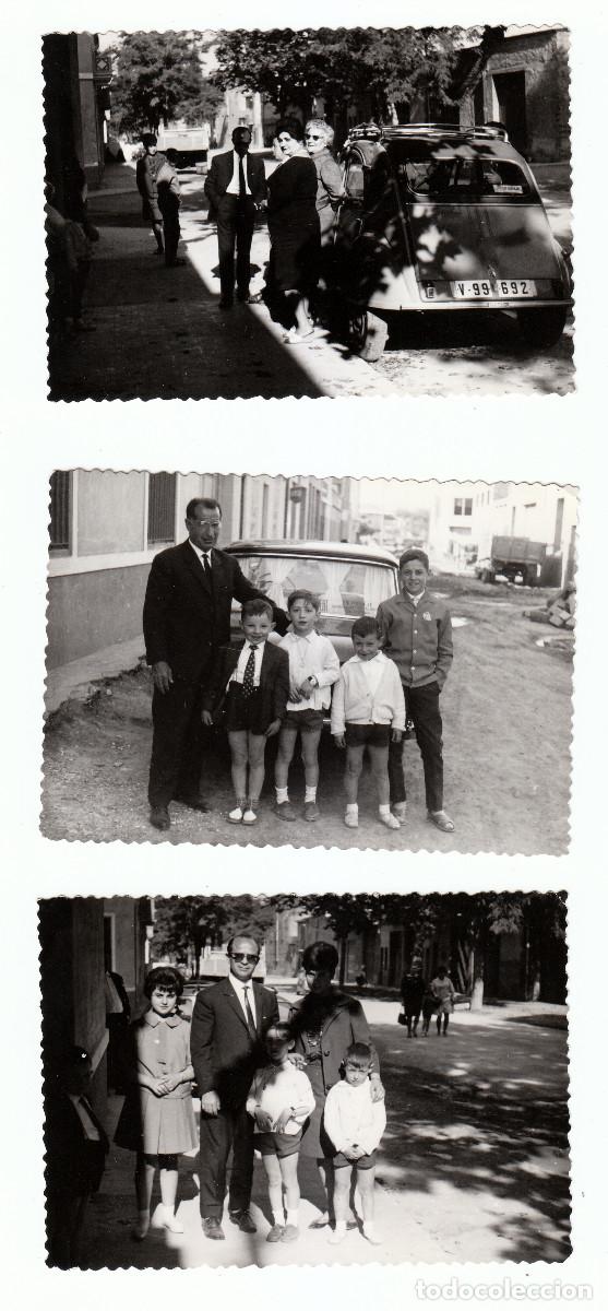 Fotograf&iacute;a antigua: Tres fotos. Coches antiguos Citro&euml;n 2CV, cami&oacute;n. Matr&iacute;cula Val&egrave;ncia. A&ntilde;os 60 pc