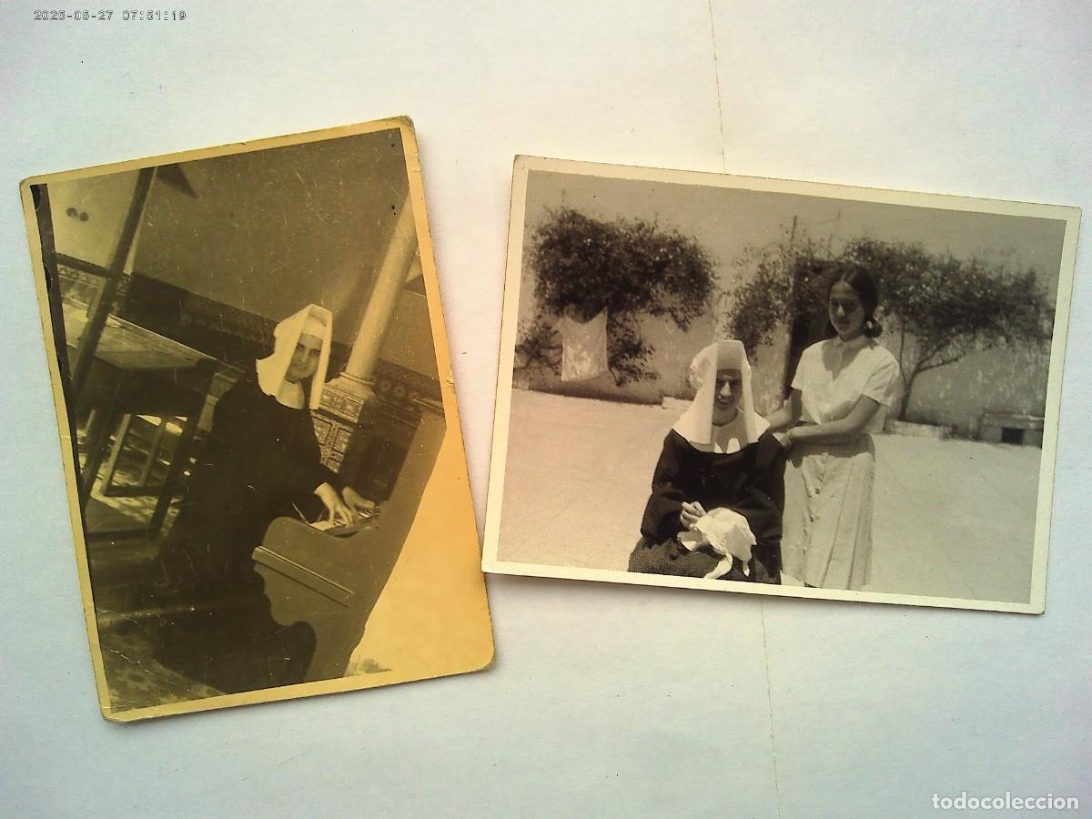 Fotograf&iacute;a antigua: LOTE DE 2 FOTOS DE HOMBRE TRAVESTIDO DE MONJA ?? , TOCANDO EL PIANO Y COSIENDO , 1963
