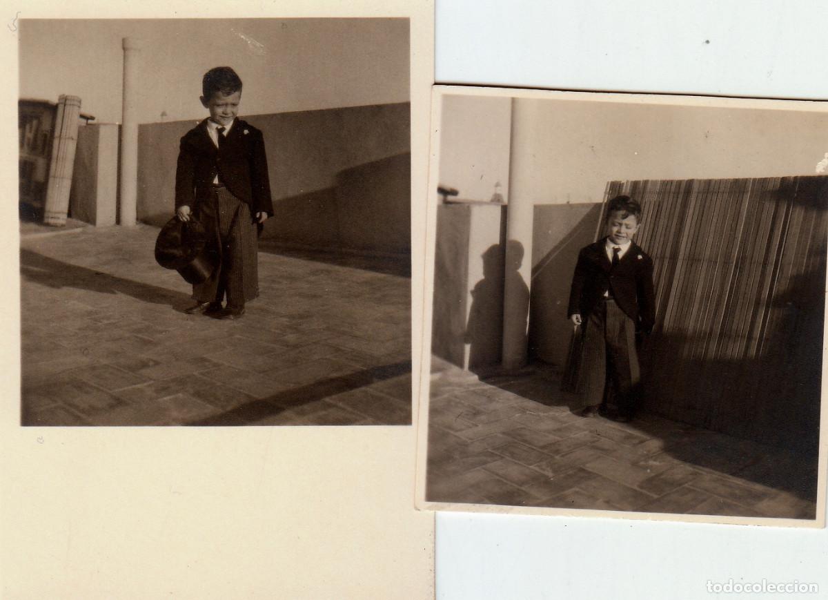 Fotograf&iacute;a antigua: 2 curiosas fotos. Ni&ntilde;o con frac y chistera. A&ntilde;os 50 pc