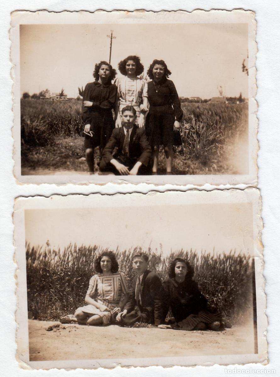 Fotograf&iacute;a antigua: 2 fotos. Chicos y chicas en la huerta de Valencia?. A&ntilde;os 40 pc