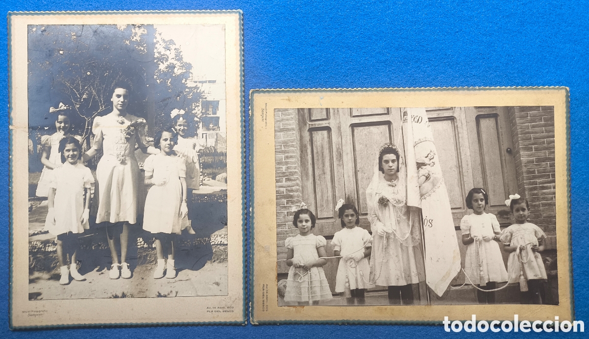 Fotograf&iacute;a antigua: FOTOGRAF&Iacute;A GRUPAL PROFESORA Y NI&Ntilde;AS COMUNI&Oacute;N FOT&Oacute;GRAFO SAMPER SANT ADRI&Agrave; PLA DE BES&Ograve;S BARCELONA 1941