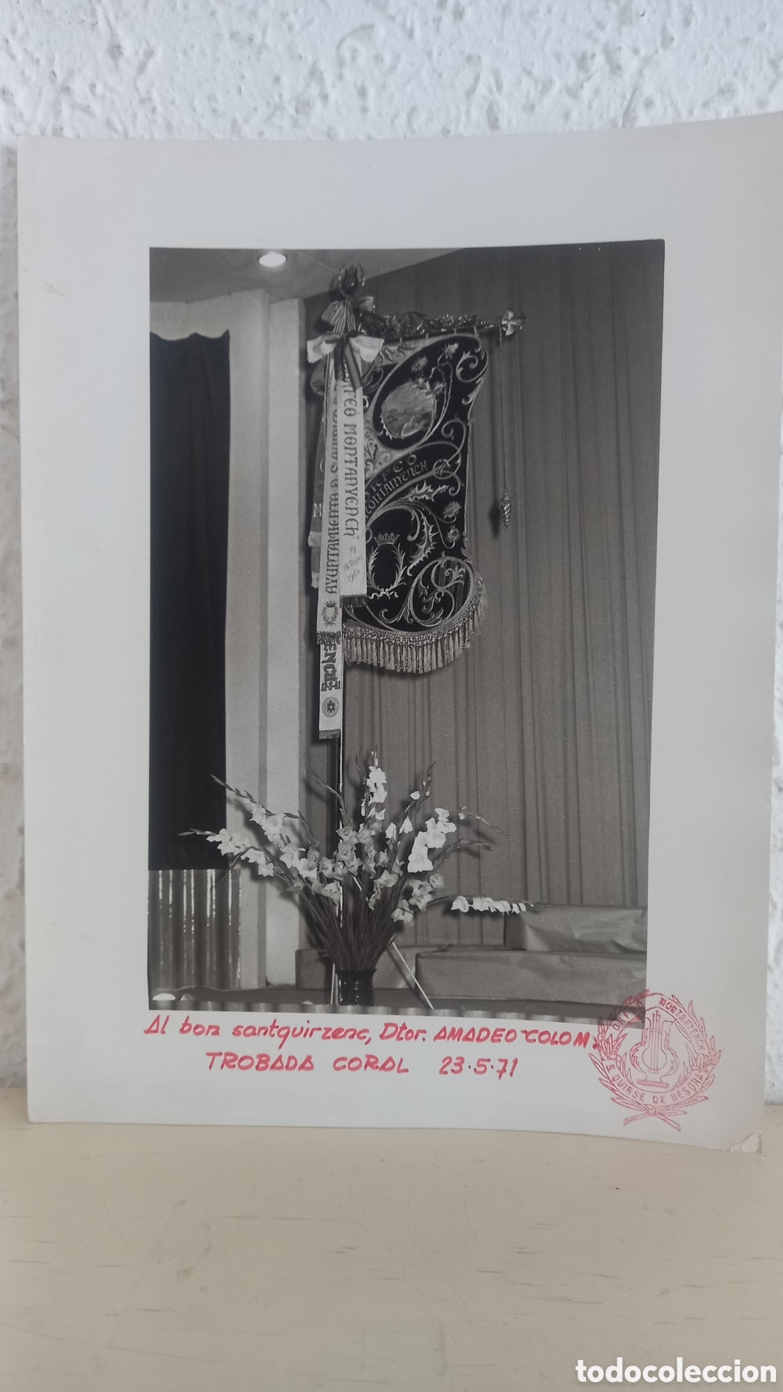 Fotograf&iacute;a antigua: SANT QUIRSE DE BESORA. Foto estandarte Orfe&oacute; Muntanyenc. A&ntilde;o 1971 18 x 12 ctms