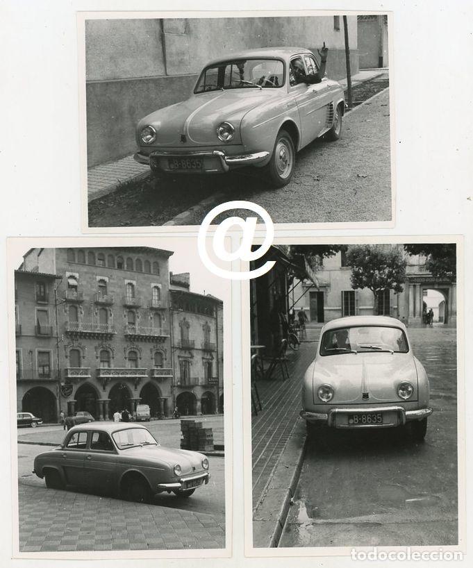 Fotograf&iacute;a antigua: 3 FOTOS COCHE AUTOMOVIL RENAULT ONDINE MATRICULA TEMPORAL BARCELONA
