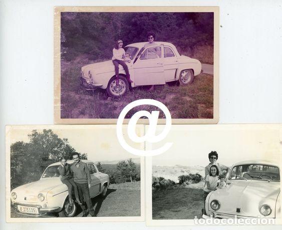 Fotograf&iacute;a antigua: 3 FOTOS COCHE AUTOMOVIL RENAULT MATRICULA BARCELONA A&Ntilde;OS 60-70