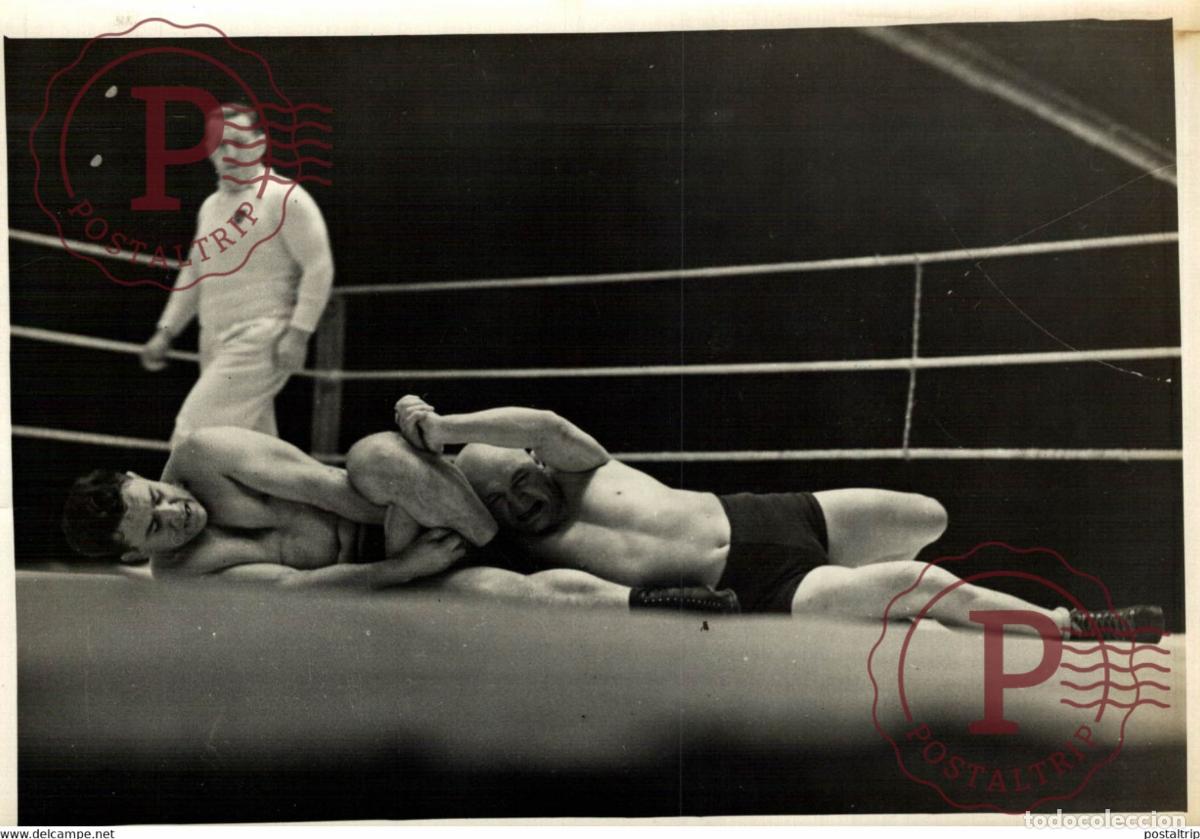 Alte Fotografie: HENRI DEGLANE KWARINI PALAIS DES SPORTS LUTTE LIBRE WRESTLING LUCHA 18*13CM Photo Meurisse Paris co