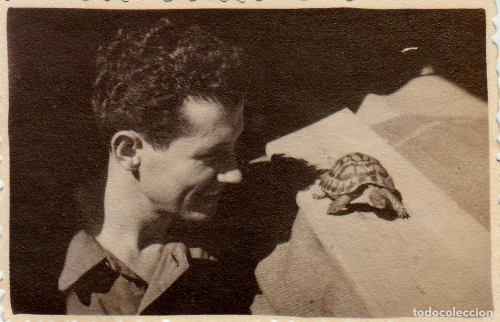 Fotograf&iacute;a antigua: Curiosa foto Chico junto a una tortuga. Gabinete Fotogr&aacute;fico Regimiento 21 Infanter&iacute;a Vizcaya 40s pc