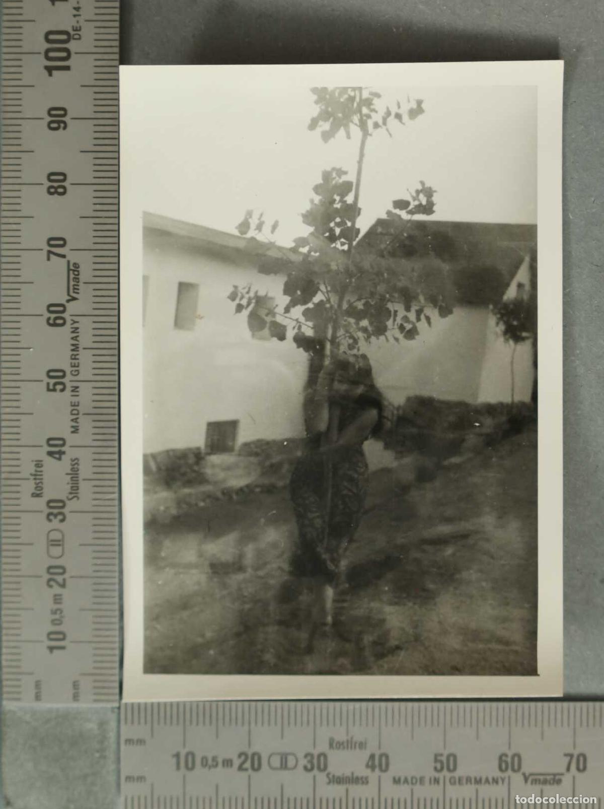 Fotografia antica: FOTOGRAFIA. JOVEN junto a arbusto en jard&iacute;n de vivienda