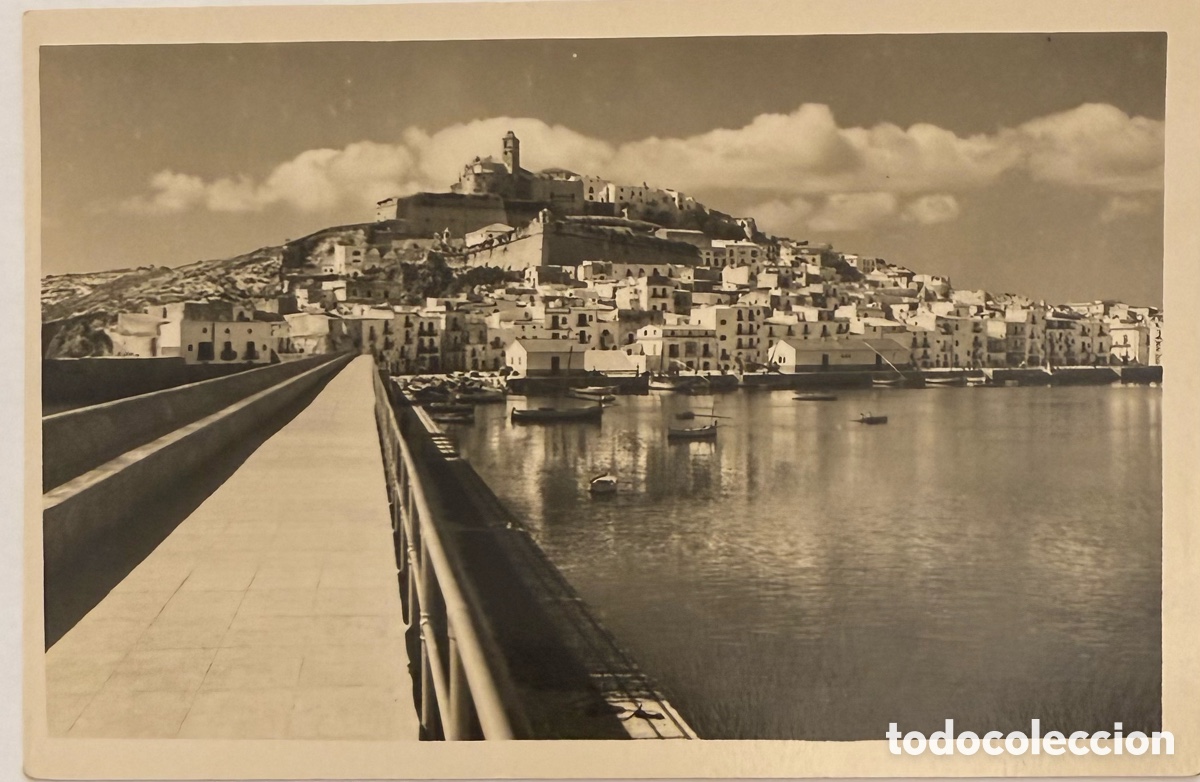 Alte Fotografie: Ibiza vista del puerto fotograf&iacute;a tipo postal
