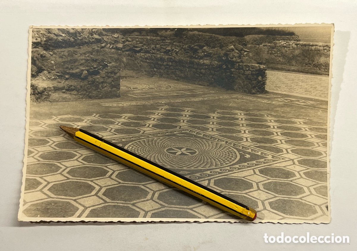 Fotografia antica: RUINAS DE AMPURIAS (Gerona) MOSAICO. Excursi&oacute;n Escuela Arqueol&oacute;gos de Valenciana (a.1944)