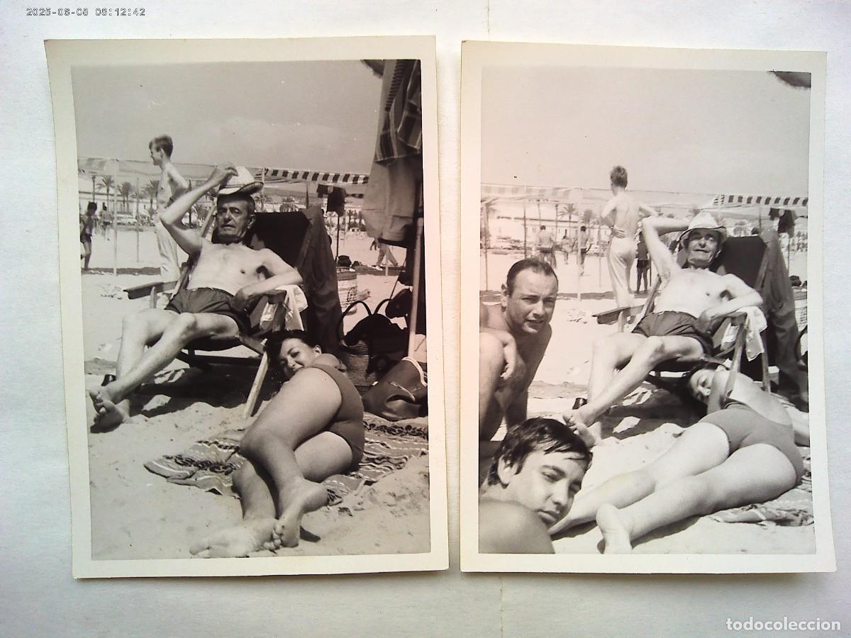 Fotograf&iacute;a antigua: LOTE DE 2 FOTOS DE GENTE EN BA&Ntilde;ADOR EN LA PLAYA , ANCIANO, CHICA DE CULO , ETC