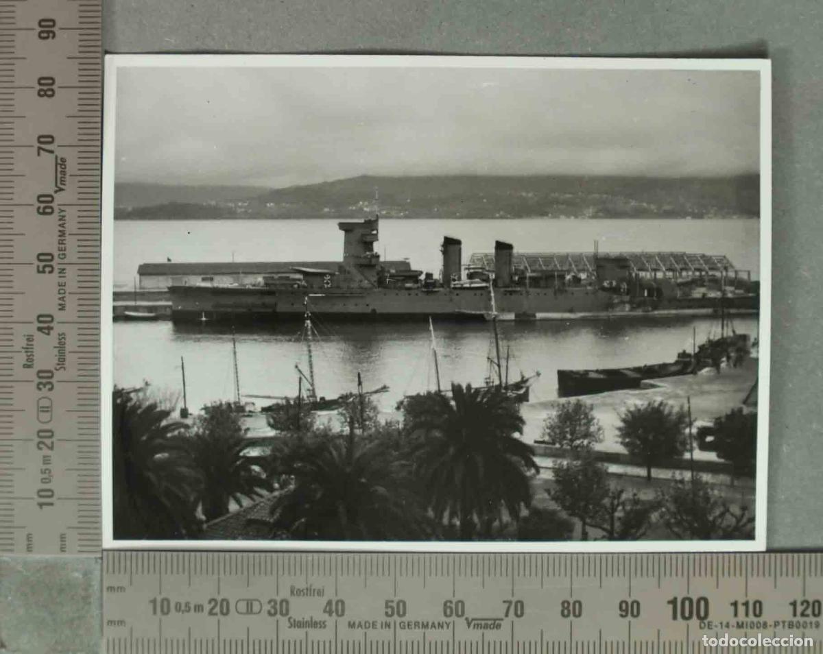 Photographie ancienne: FOTOGRAFIA. Vista puerto BUQUE ARMADA. VIGO HACIA 1940