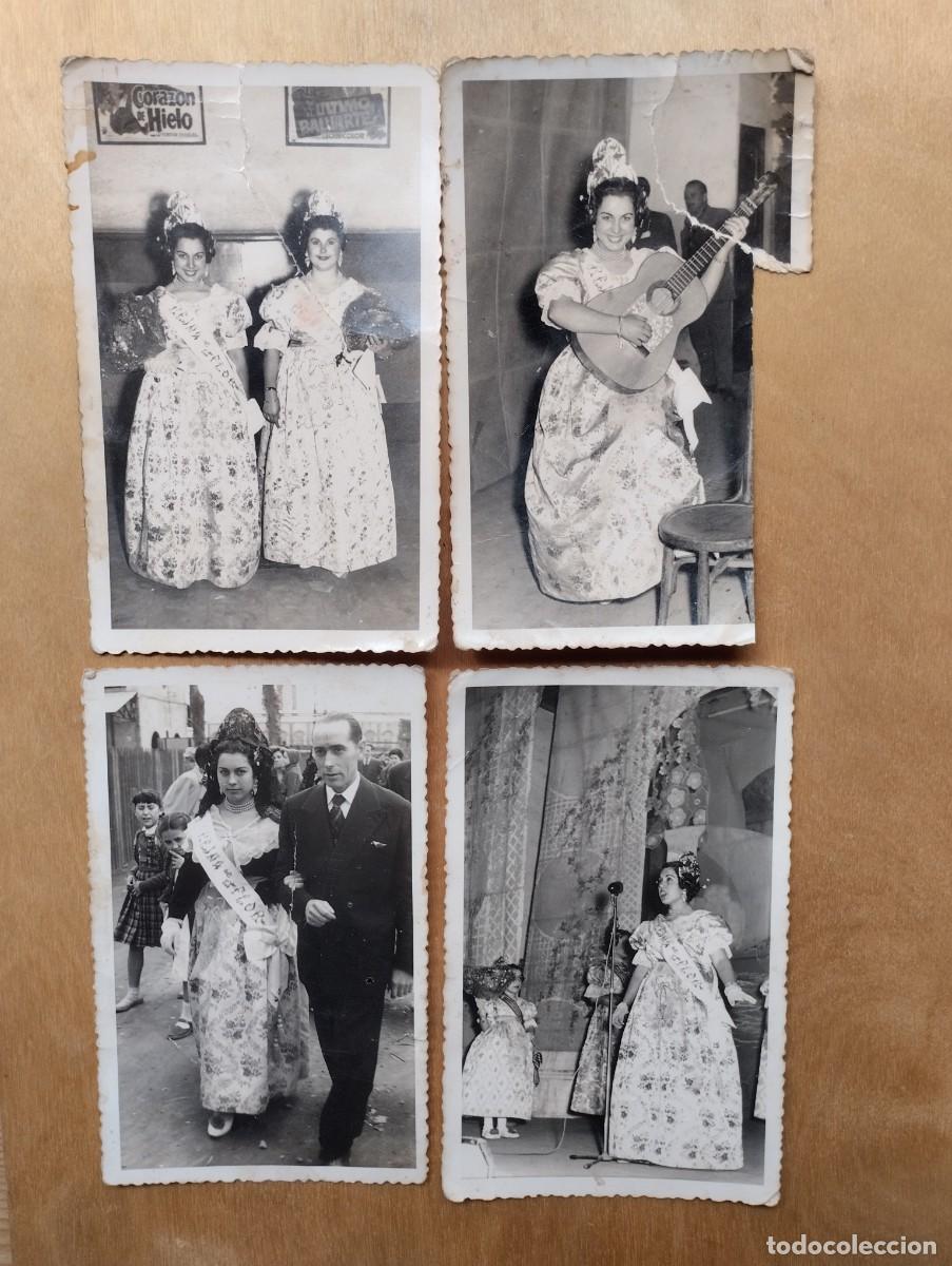Fotograf&iacute;a antigua: Lote fotograf&iacute;as antiguas de fallera con banda de Reina de La Flor. Fotos Bar&oacute;n- Puerto de Sagunto