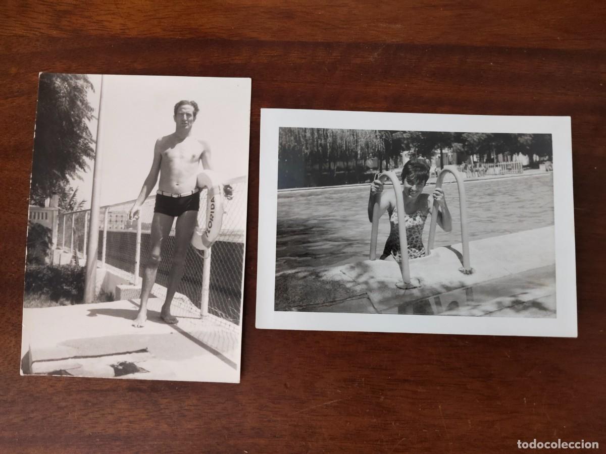 Fotografia antica: 2 fotograf&iacute;as ba&ntilde;istas Piscina Florida, ya desaparecida y F&aacute;brica de Luz, Badajoz. 1967.