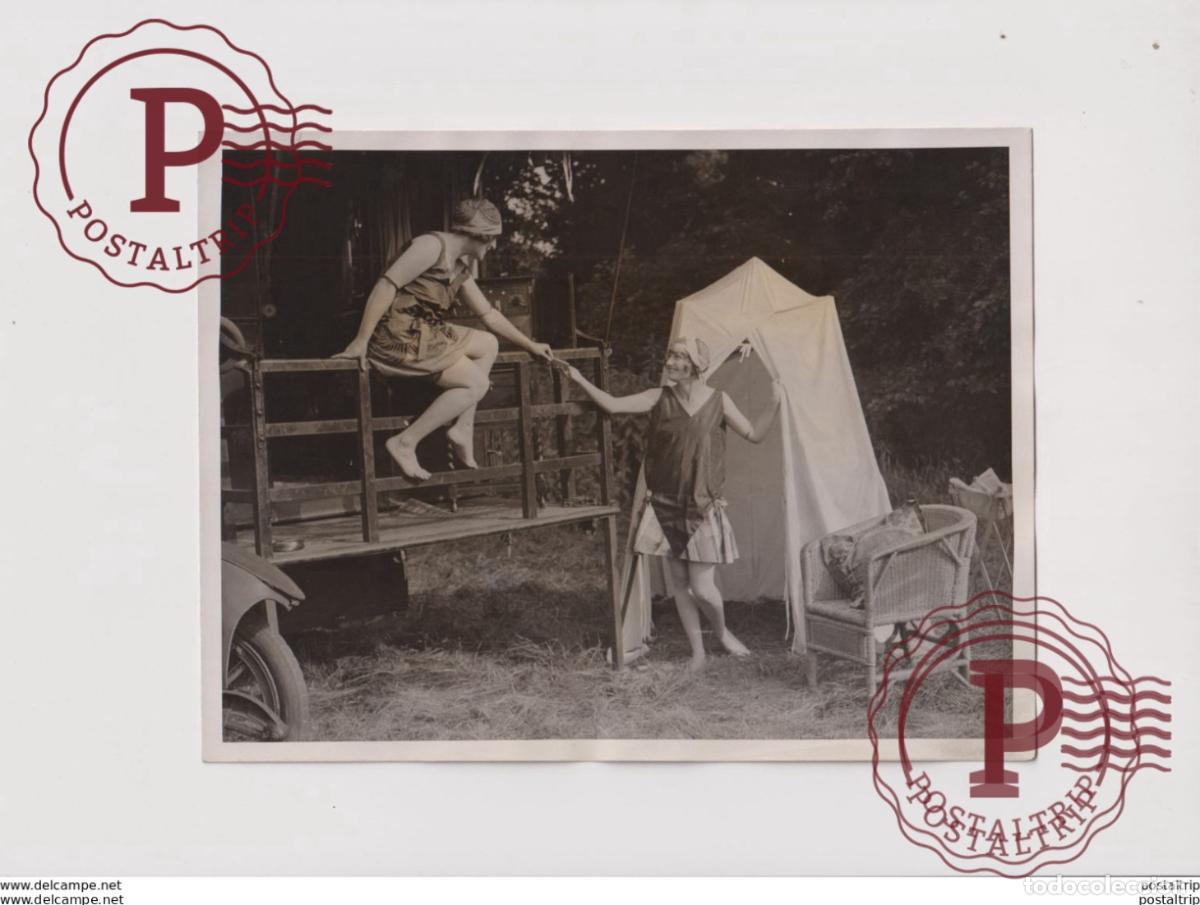 Alte Fotografie: SUNBATHERS IN LONDON GIPSY LIFE FLATAVANS RICHMOND PARK 20*15CM Fonds Victor FORBIN 1864-1947