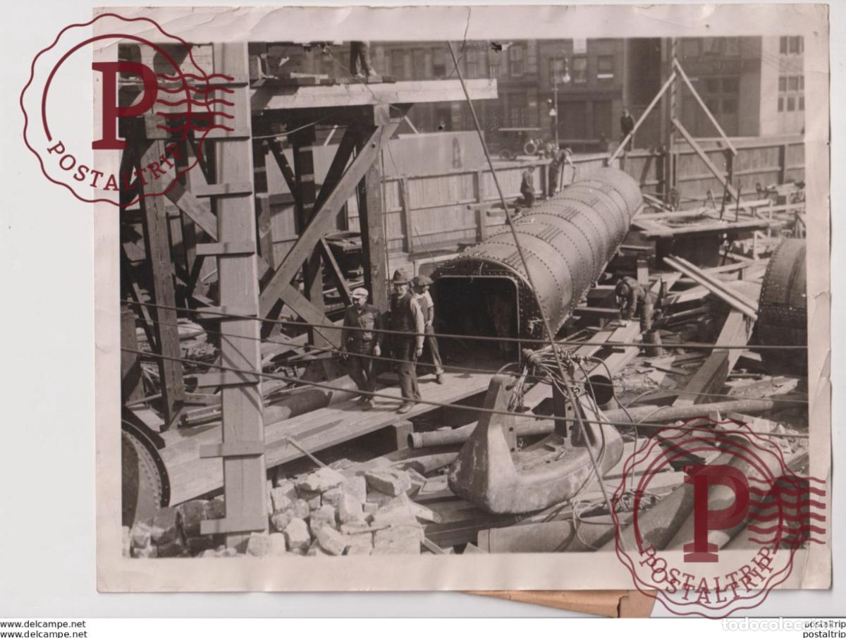 Photographie ancienne: THE NEW HUDSON TUBE BORING CHAMBER JERSEY CITY TO NEW YORK NORTH RIVER 25*20CM Fonds Victor FORBI