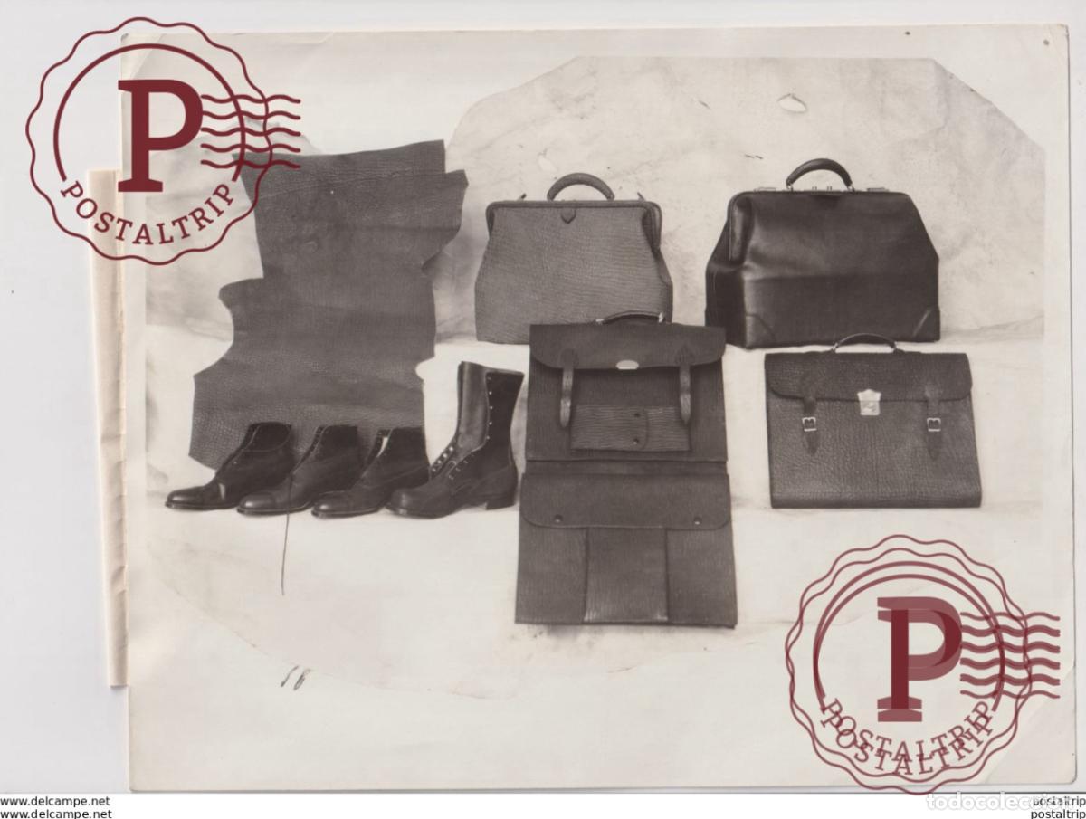 Photographie ancienne: AQUATIC LEATHER FACTORY PACIFIC COAST NORTH AMERICA BRIEFCASES BAGS, SHOES WHALE 25*20CM Fonds Vict