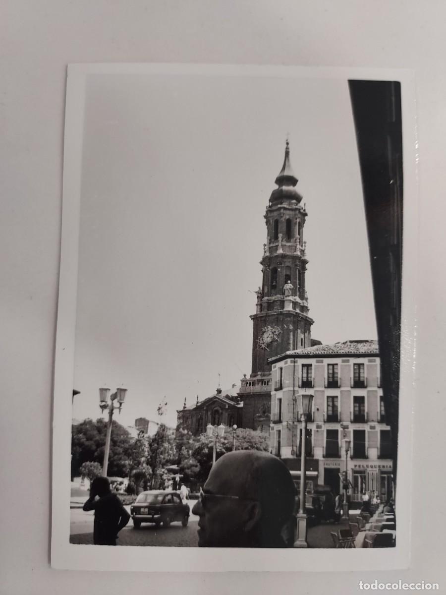 Fotograf&iacute;a antigua: FOTO ZARAGOZA TORRE DE LA SEO, COMERCIOS, SEAT 850. CA. 1970. 10 X 7 CM
