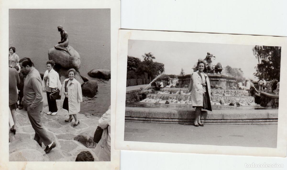 Fotograf&iacute;a antigua: 2 fotos. La Sirenita y la Fuente de Gefion de Copenhague, Dinamarca. A&ntilde;os 50-60 pc
