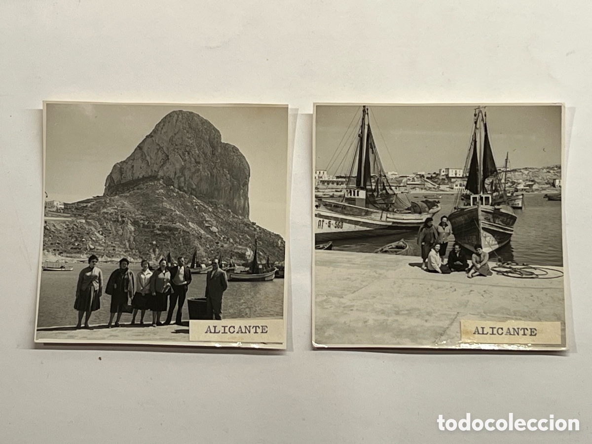 Fotograf&iacute;a antigua: CALPE.. (2) fotograf&iacute;as Pe&ntilde;&oacute;n de ifach y Barcas en el Puerto (h.1950?) Medidas: 10 x 10 cm