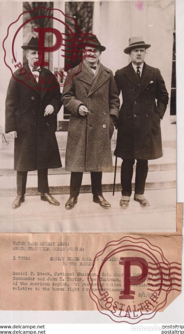 Fotograf&iacute;a antigua: LEGION HEADS DANIEL F STECK CHAIRMAN COL HANFORD MCNIKER TAYLOR AMERICAN LEGION 20*15CM Fonds Victo