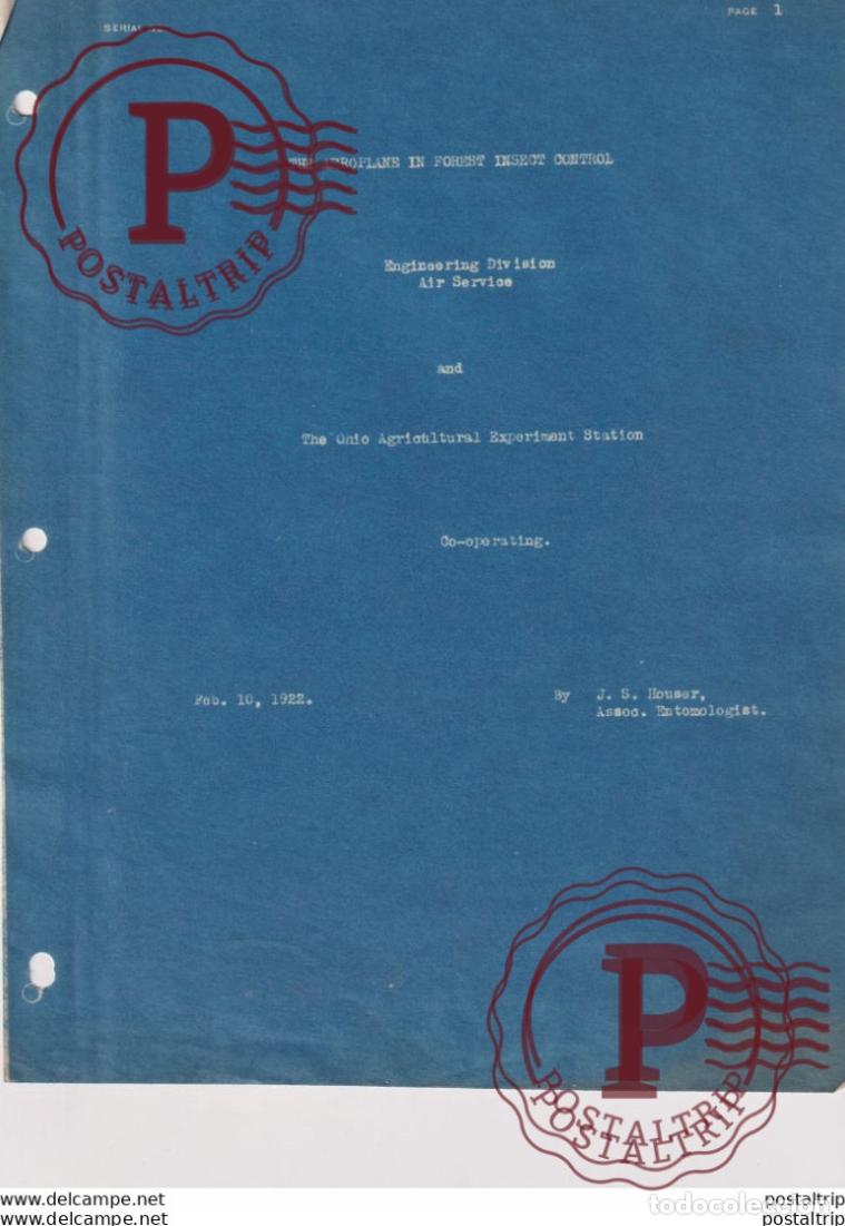 Fotografia antiga: 5 PHOTOGRAPHS + INFORMATION FOREST INSECT CONTROL 1922 AEROPLANE USA DAYTON OHIO 22*16CM Fonds Victo