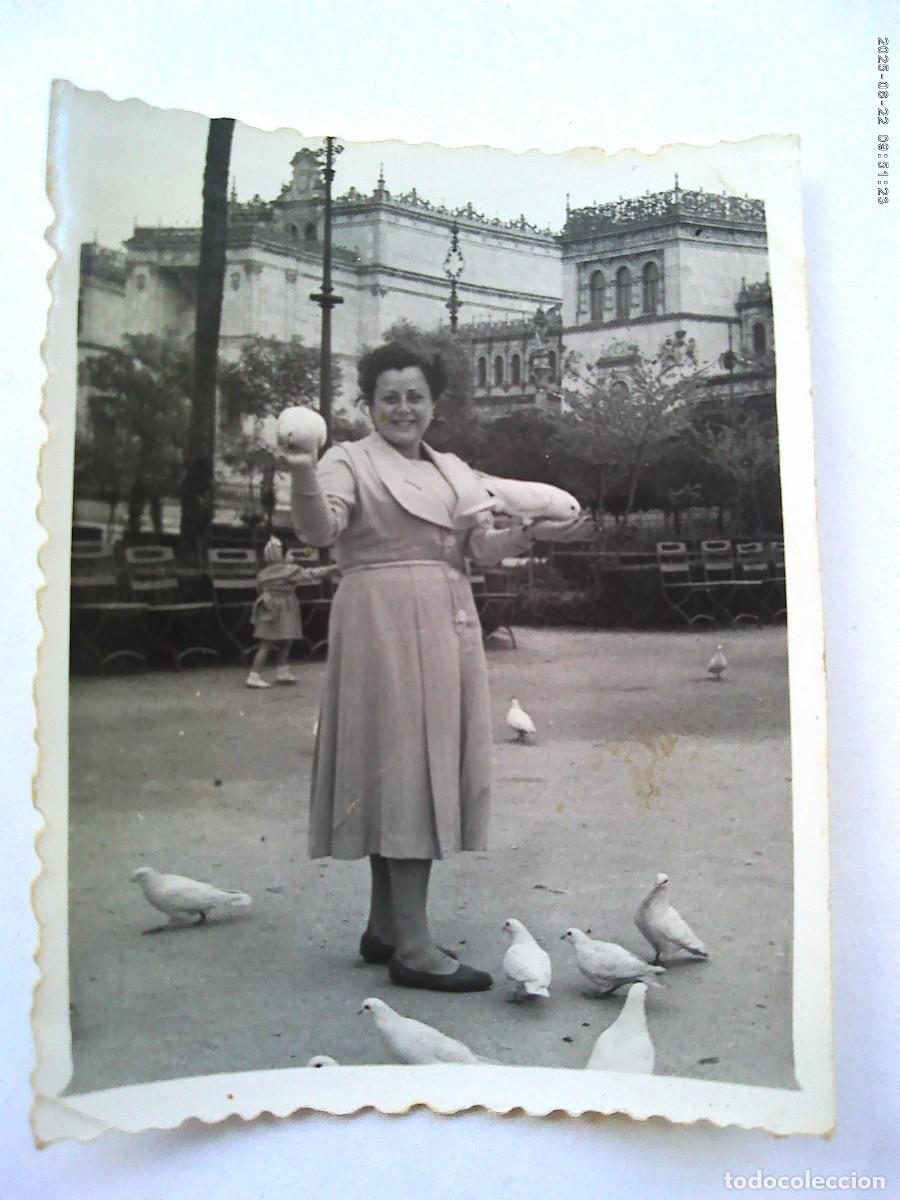 Fotograf&iacute;a antigua: MINUTERO DEL FOTOGRAFO DEL PARQUE DE MARIA LUISA: SE&Ntilde;ORA EN PLAZA DE LAS PALOMAS