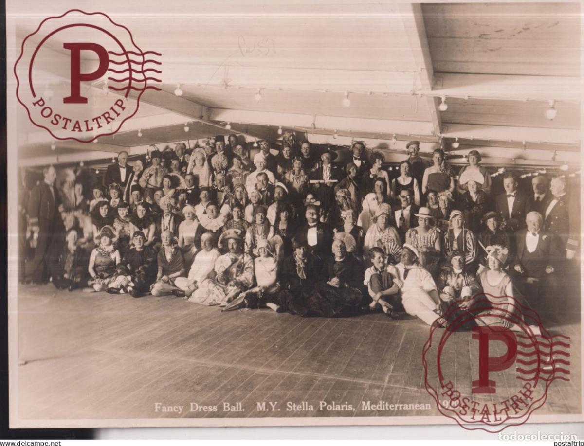Photographie ancienne: FANCY DRESS BALL STELLA POLARIS MEDITERRANEAN NAVIRE 1929 PASSENGERS 23*17CM CARNAVAL
