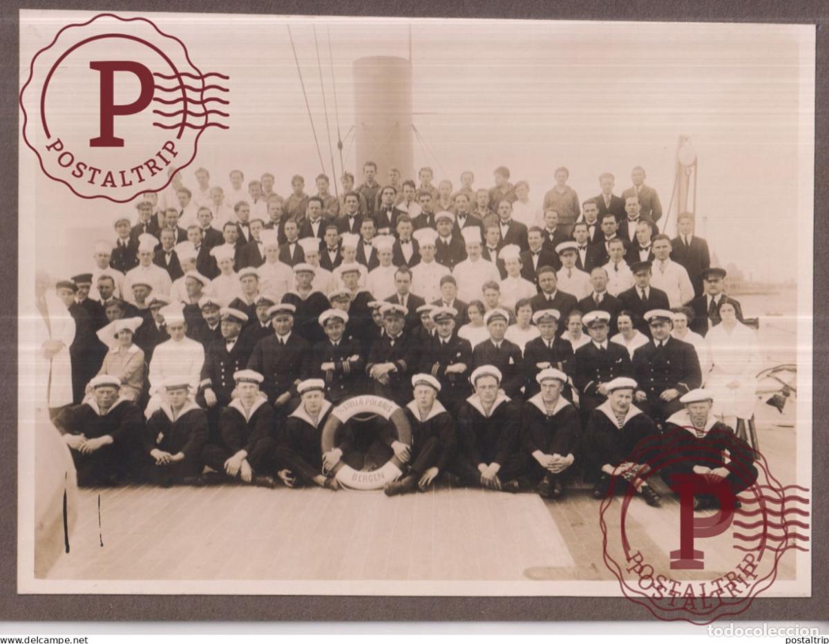 Photographie ancienne: STELLA POLARIS MEDITERRANEAN NAVIRE BERGEN STAFF 25*18CM