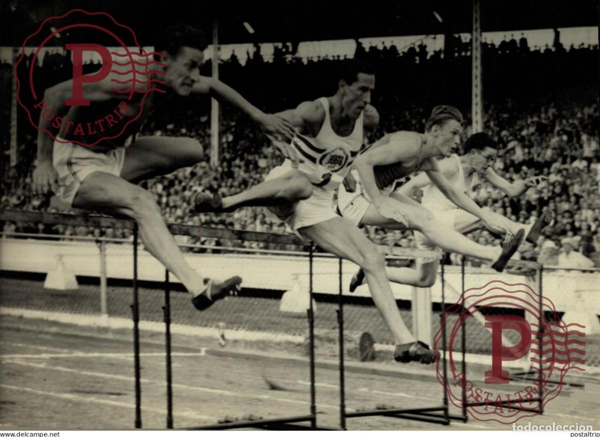 Fotografia antica: ATHLETISME WHITE CITY GAGNE MARIE POWELL OMNES HART 22*15CM