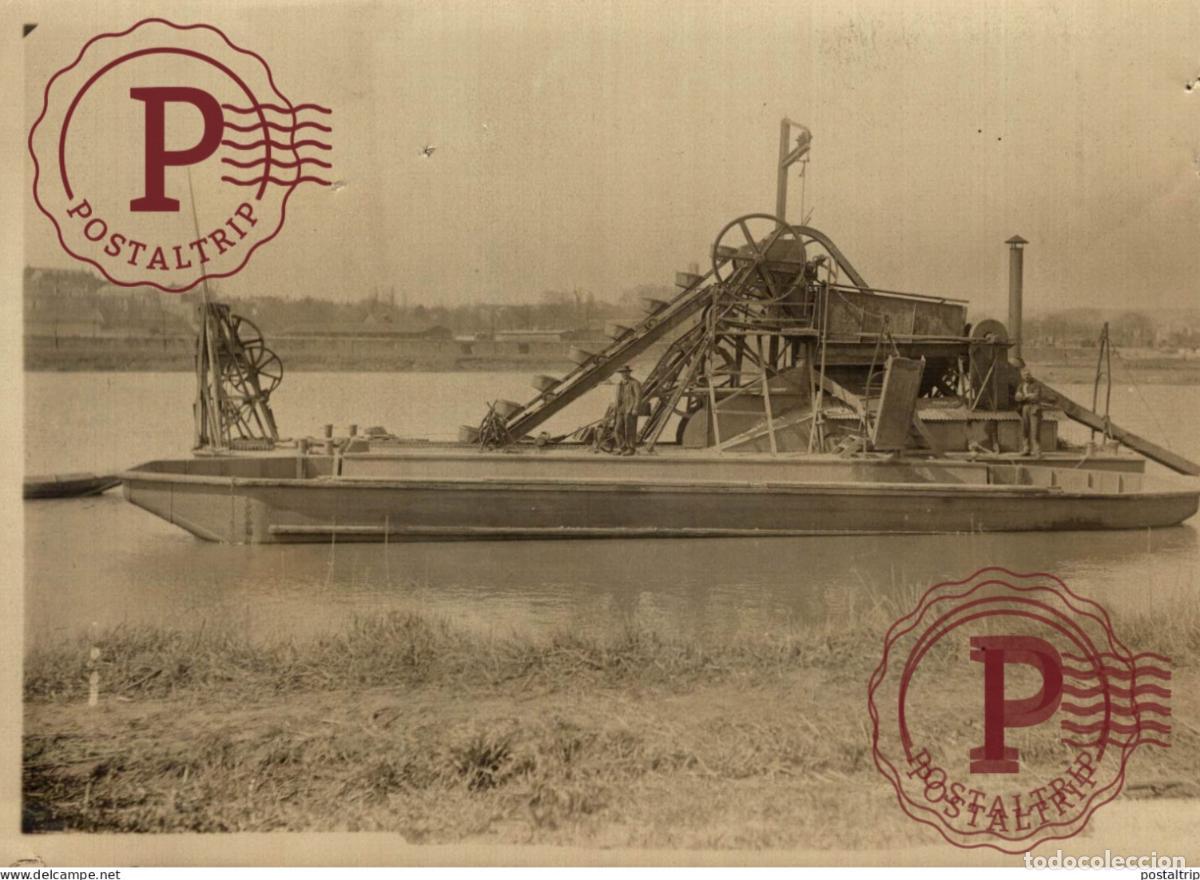 Fotografia antica: France-Lanord & Bichaton Meurthe-et-Moselle DRAGUE A VAPEUR 17*13CM GRUE CRANE KRAAN GRUA