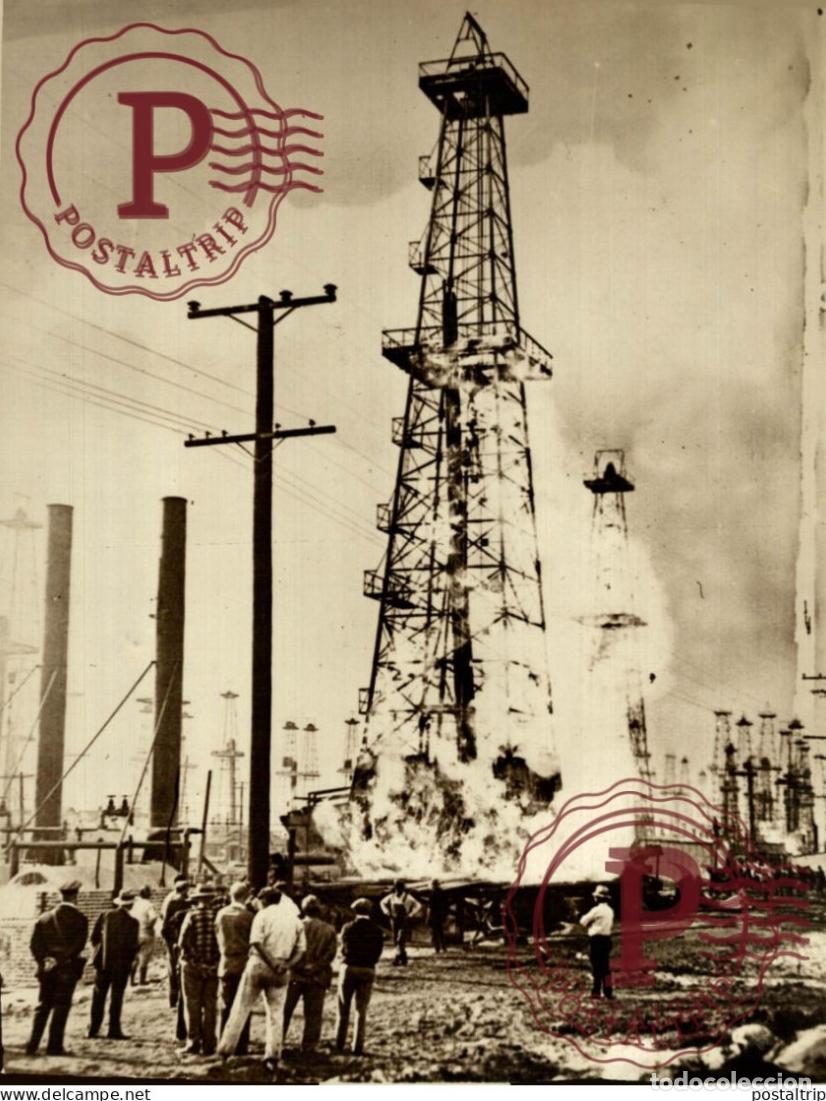 Fotografia antica: Venice California PETROLEUM POMPIERS EXTINTION PETROLE 22*17CM OIL GAS MINE MINING MINA