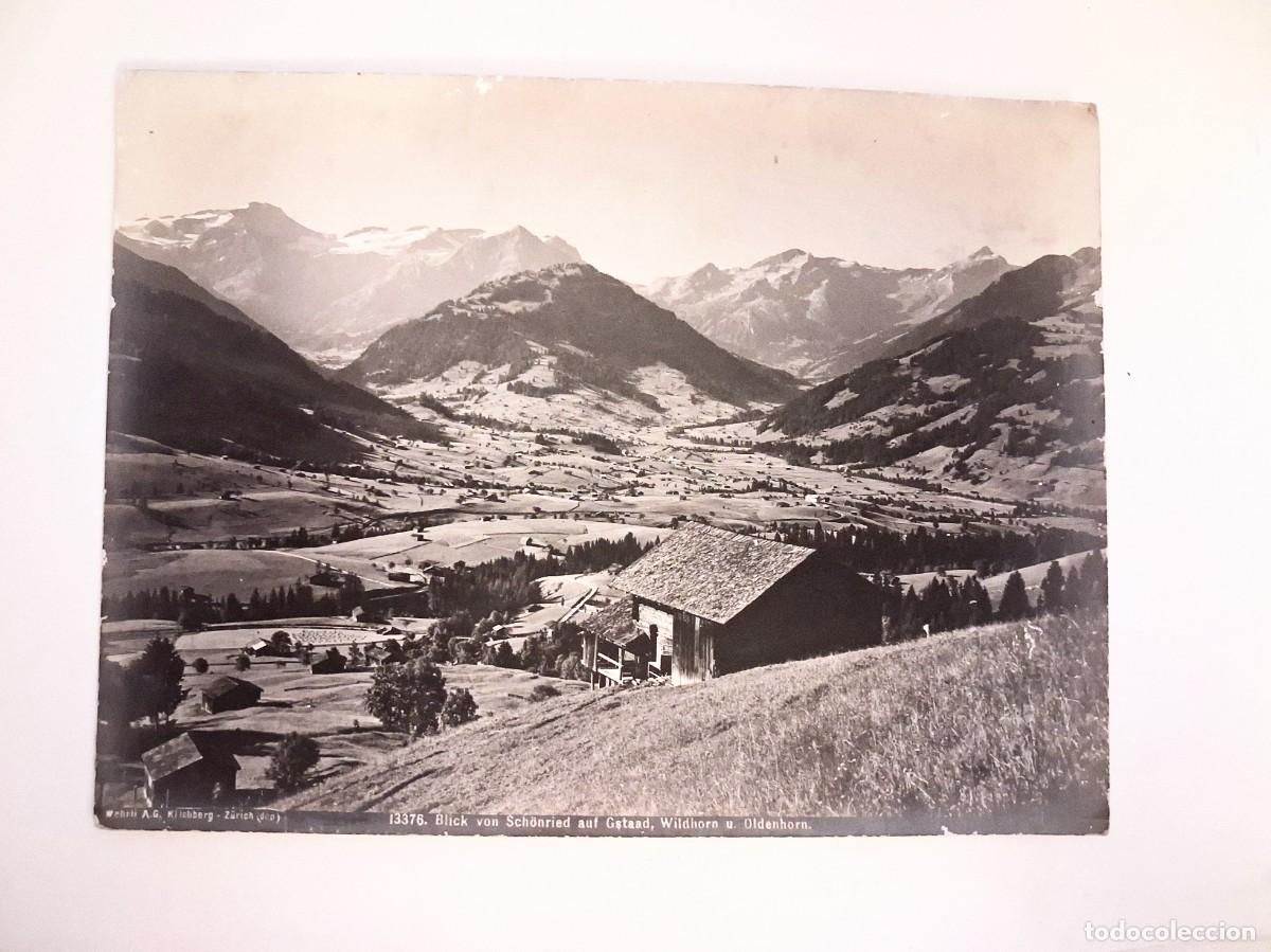Fotograf&iacute;a antigua: Fotografia antigua, blick von schonried auf Gstaad, wildhorn u oldenhorn, Suiza