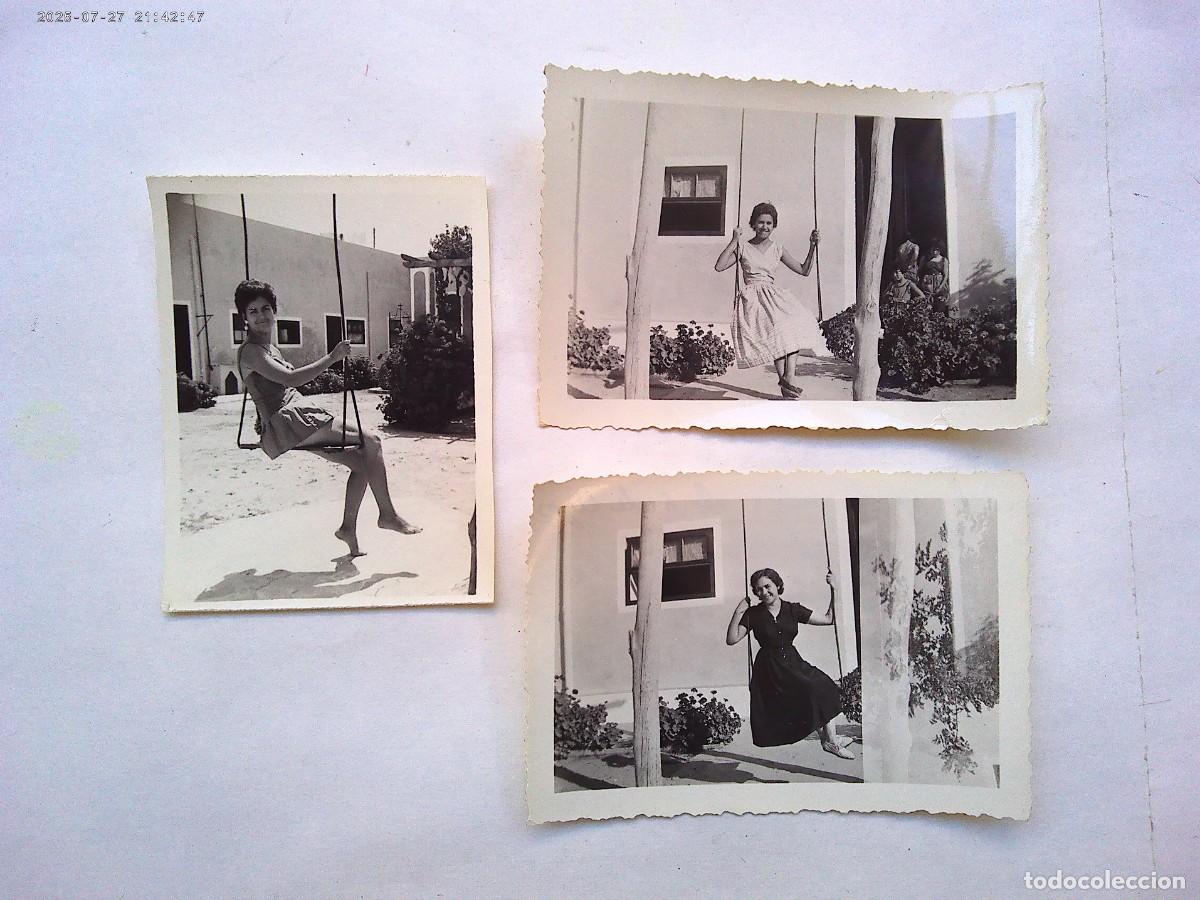 Fotograf&iacute;a antigua: LOTE DE 3 FOTOS DE CHICA EN COLUMPIO . ROTA , 1957 . DE MALET , CADIZ