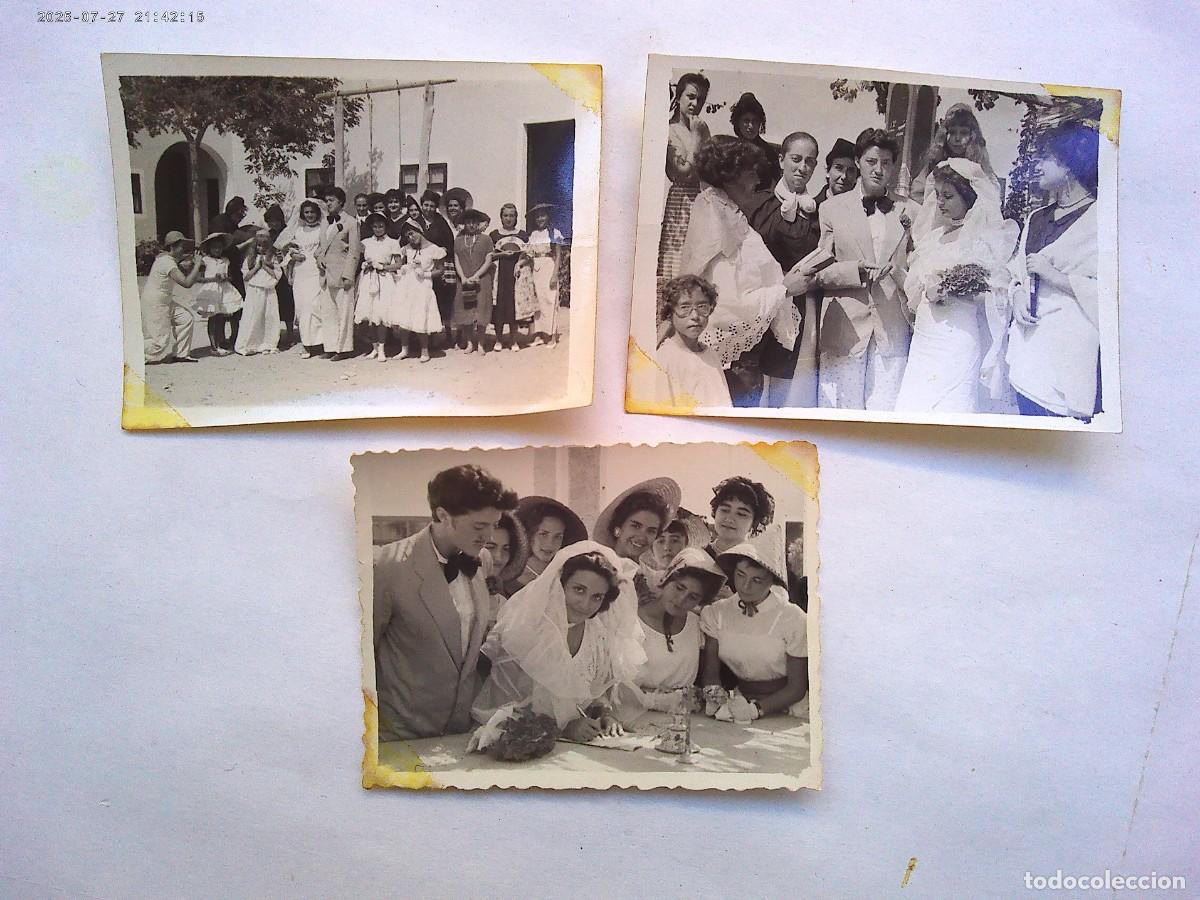 Photographie ancienne: LOTE 3 FOTOS CHICAS DISFRAZADAS SIMULANDO UNA BODA , UNA TRAVESTIDA DE HOMBRE ( EL NOVIO )