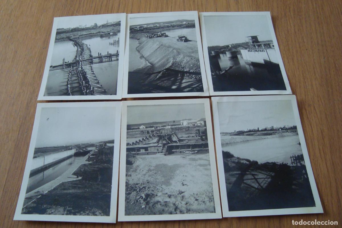 Fotograf&iacute;a antigua: ANTIGUO CONJUNTO 6 FOTOGRAFIAS OBRAS ZONA PUERTO RIO GUADALQUIVIR SEVILLA A&Ntilde;OS 40?