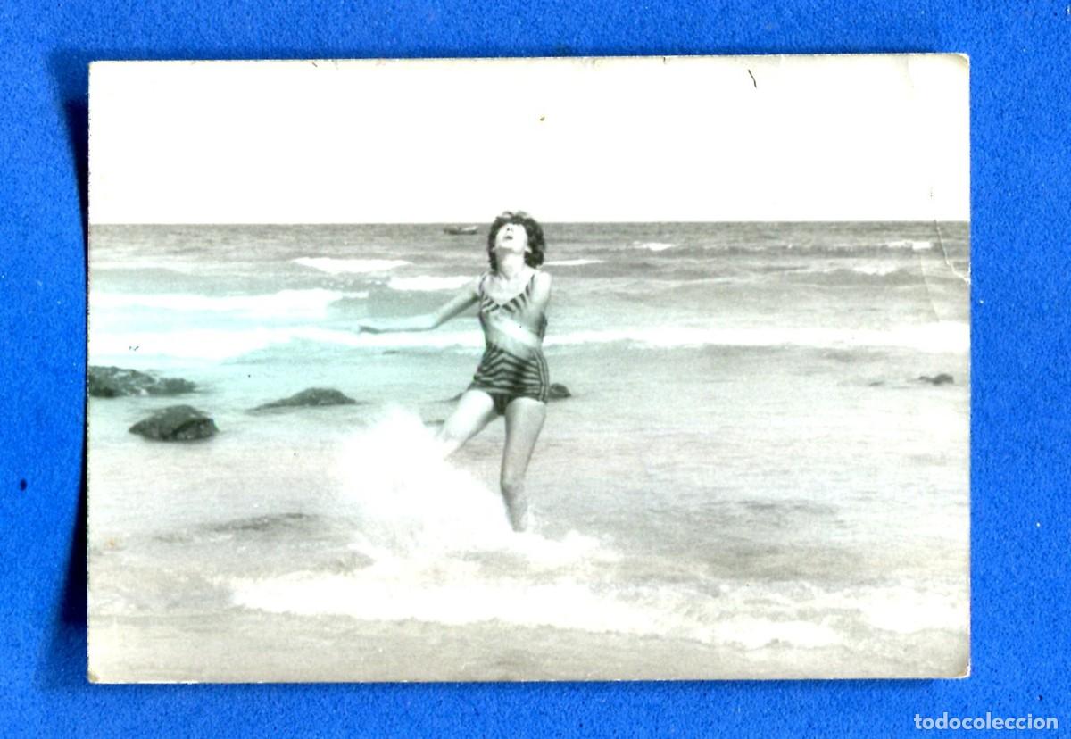 Photographie ancienne: FOTOGRAFIA RETRATO MUJER EN LA PLAYA