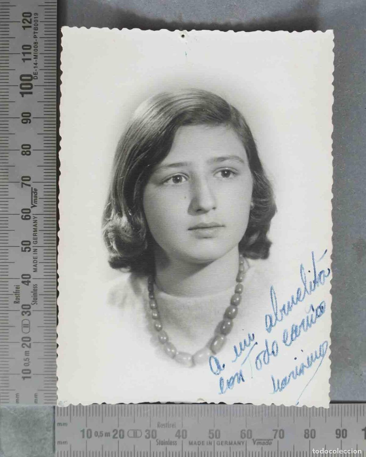 Fotografia antica: FOTOGRAFIA. Retrato de joven con collar - Dedicatoria manuscrita a mi abuelita Marinus