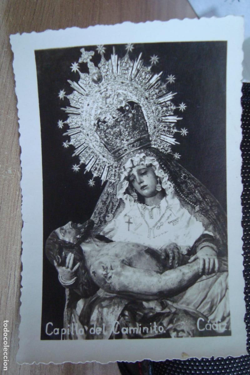 Fotografia antiga: ANTIGUA FOTOGRAFIA VIRGEN DE LAS ANGUSTIAS. CAPILLA DEL CAMINITO CADIZ A&Ntilde;OS 40?