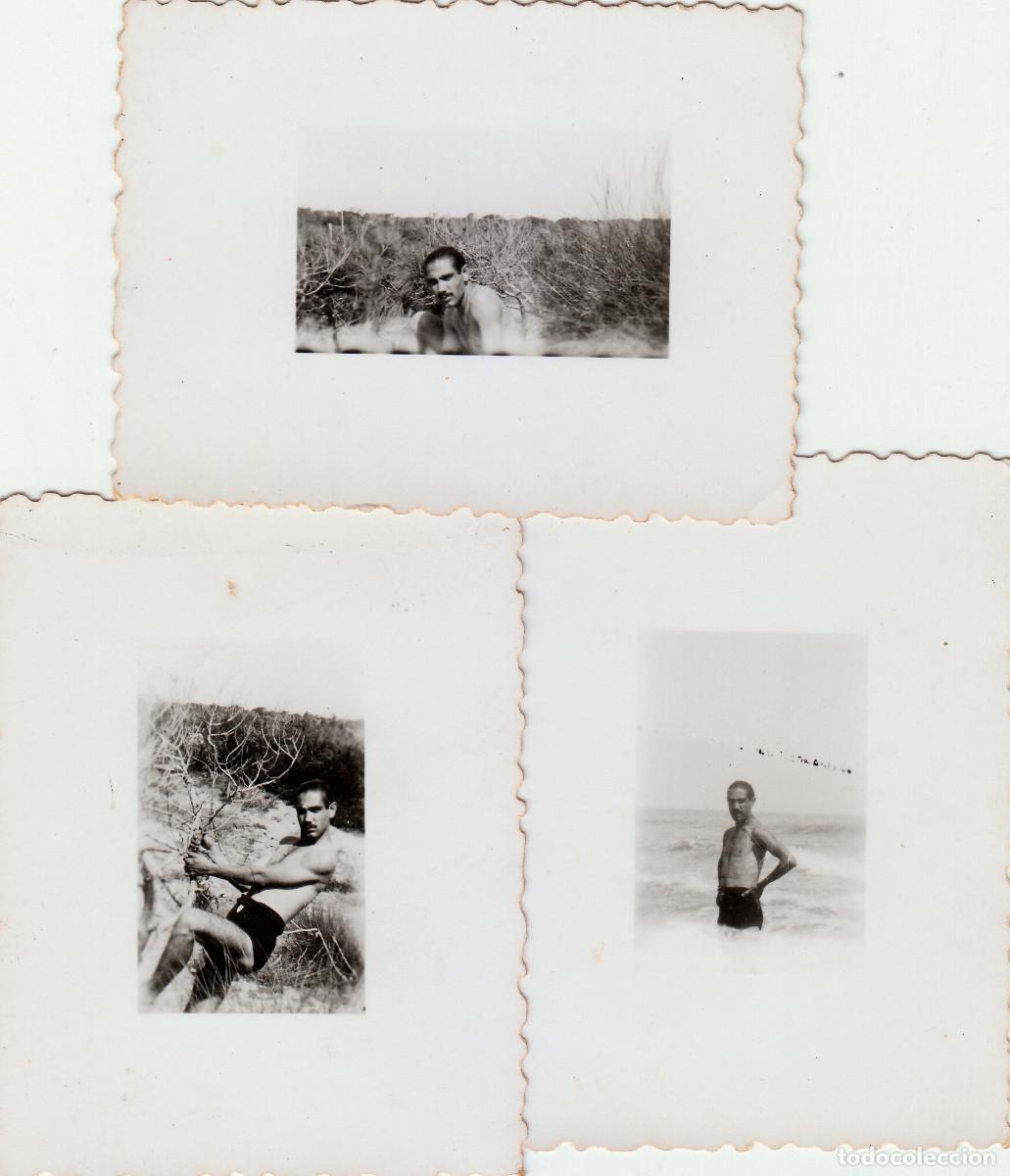 Fotograf&iacute;a antigua: Chico ba&ntilde;ista. Lote 3 fotos. A&ntilde;os 40 sv