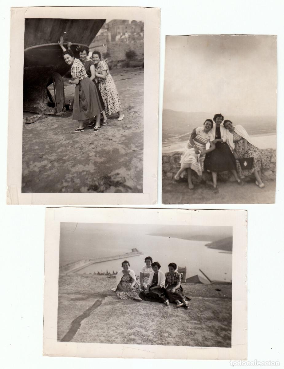 Fotograf&iacute;a antigua: Lote tres fotos. Chicas. Vistas de Pe&ntilde;&iacute;scola, Castell&oacute;n. A&ntilde;os 50 g aa