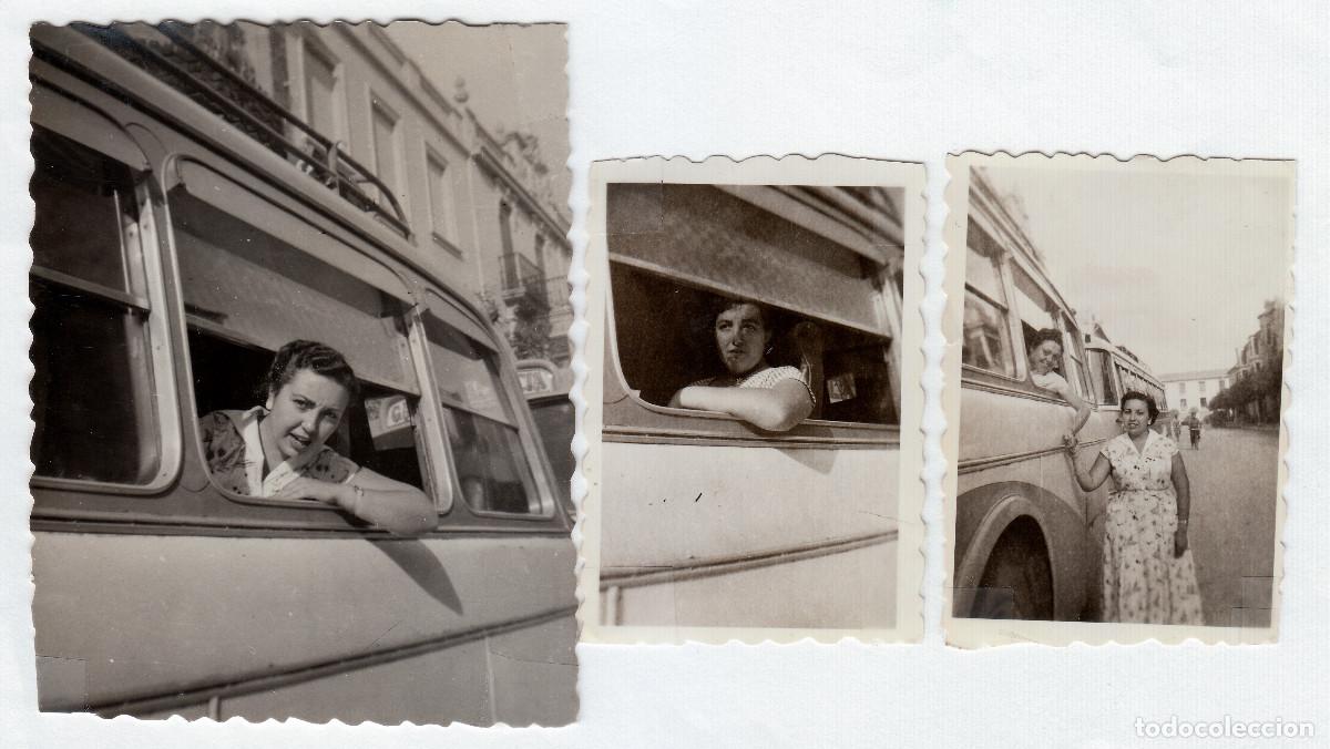 Antique Photography: Lote de 3 fotos. De excursi&oacute;n en autob&uacute;s, Gand&iacute;a, Val&egrave;ncia. A&ntilde;os 50 g aa