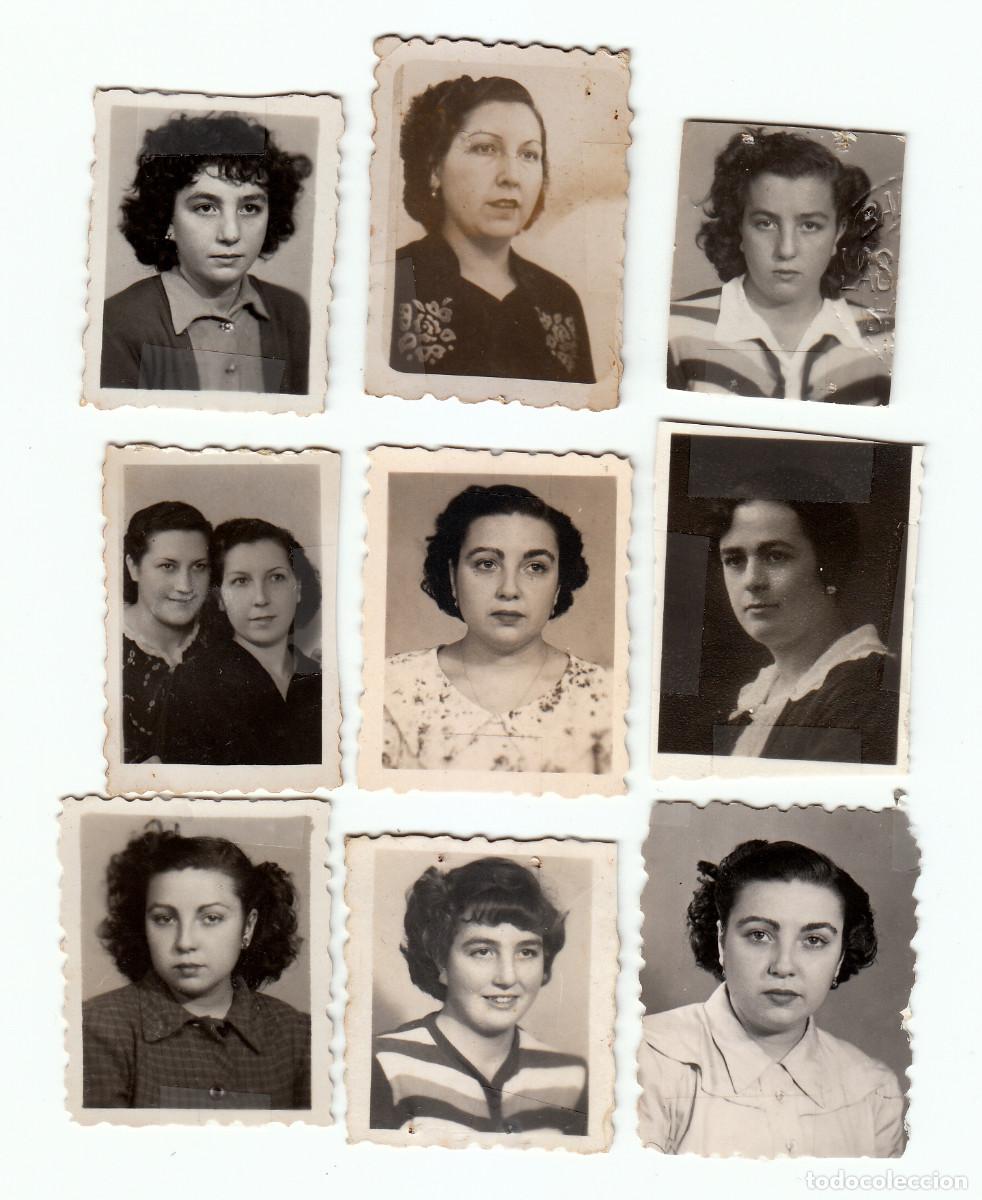 Fotograf&iacute;a antigua: Lote 9 fotos de carnet. Mujeres. Chicas. A&ntilde;os 40-50 g aa