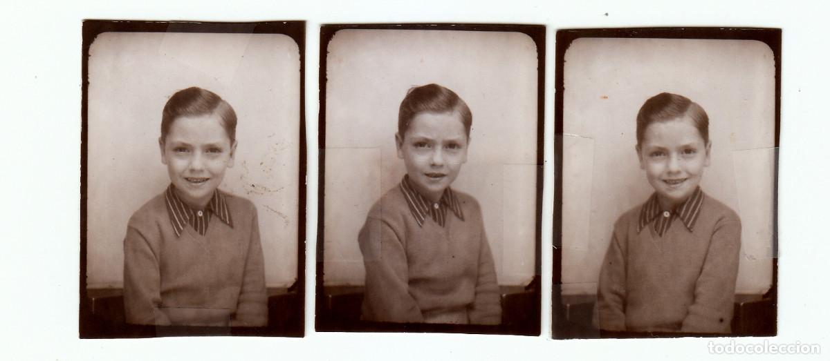 Fotograf&iacute;a antigua: Fotomat&oacute;n. Lote 3 fotos. Ni&ntilde;o en posturas diferentes. A&ntilde;os 40 g aa