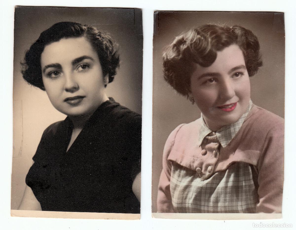 Fotografia antica: Lote 2 fotos, una coloreada. Bella dama. Bernal, Caba&ntilde;al, Val&egrave;ncia. A&ntilde;os 50 g aa