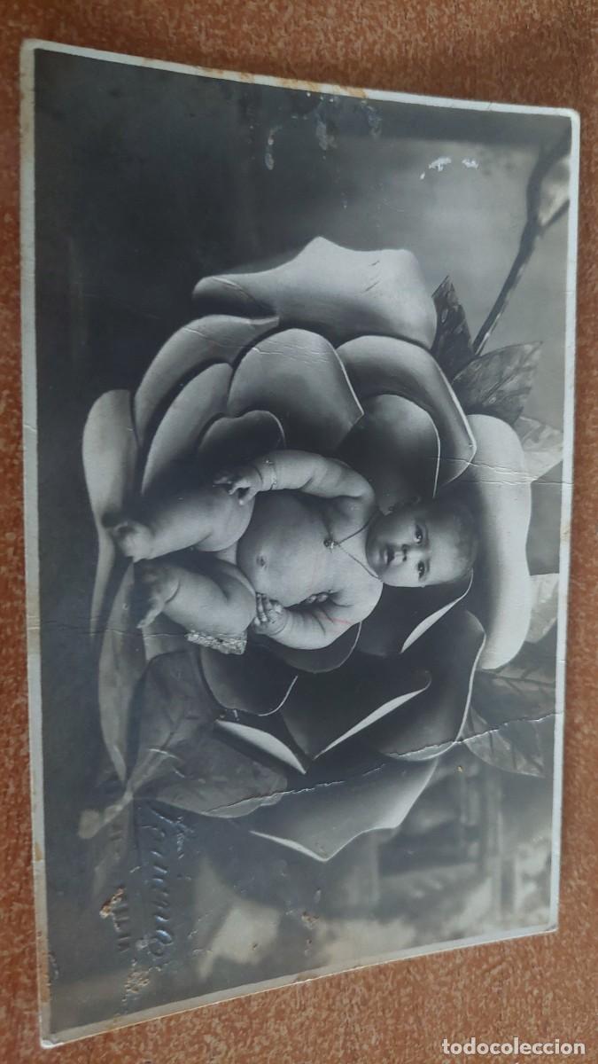 Fotograf&iacute;a antigua: Foto postal Ni&ntilde;o en p&eacute;talo Soriano Caba&ntilde;al