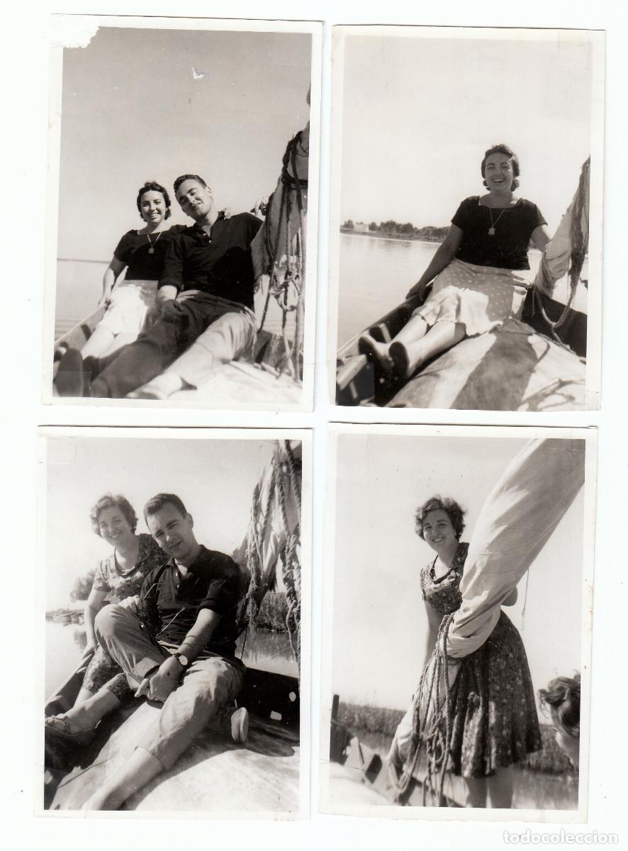 Fotograf&iacute;a antigua: Lote 4 fotos. En barca por la Albufera de Val&egrave;ncia. A&ntilde;os 60 g aa