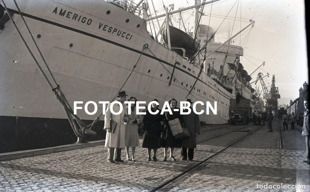 Fotografia antica: NEGATIVO DE ACETATO PUERTO DE BARCELONA VAPOR BARCO AMERIGO VESPUCCI GRUA CAMION A&Ntilde;OS 50