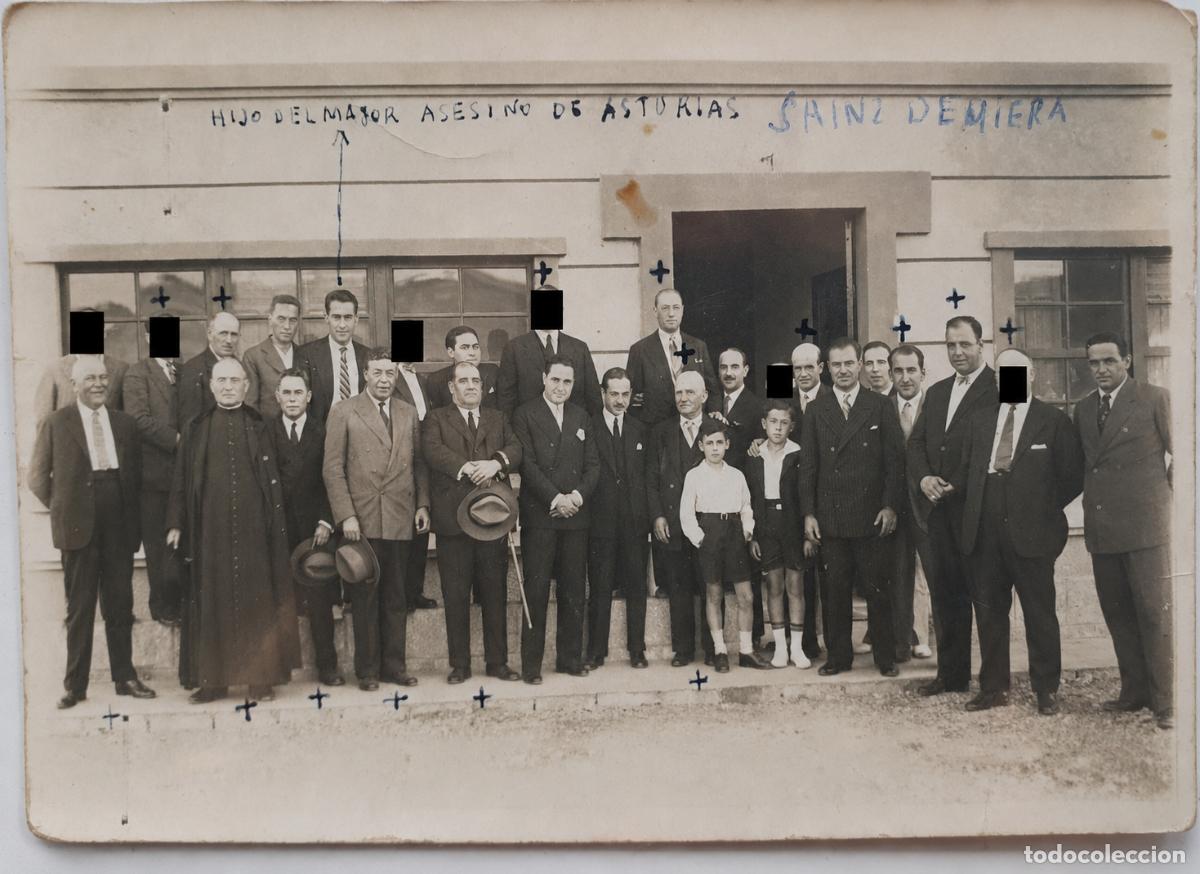 Alte Fotografie: PRAVIA ASTURIAS GRUPO EN EL PUERTO DE SAN ESTEBAN : 18 JULIO 1931 : LISTA DE APELLIDOS EN REVERSO
