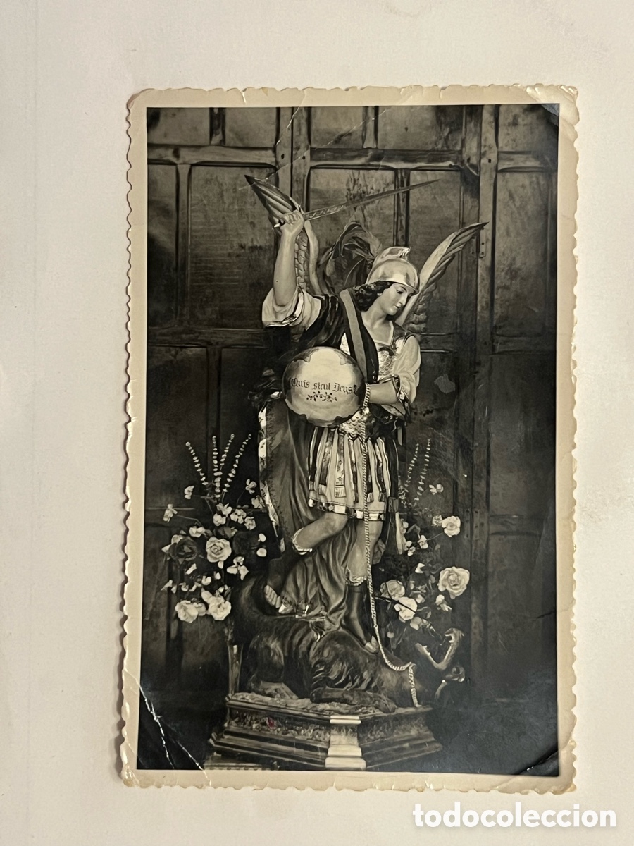 Fotograf&iacute;a antigua: SAN MIGUEL DE SALINAS, Alicante. Fotograf&iacute;a San Miguel Arc&aacute;ngel. Talla de Postguerra.. (h.1950?)