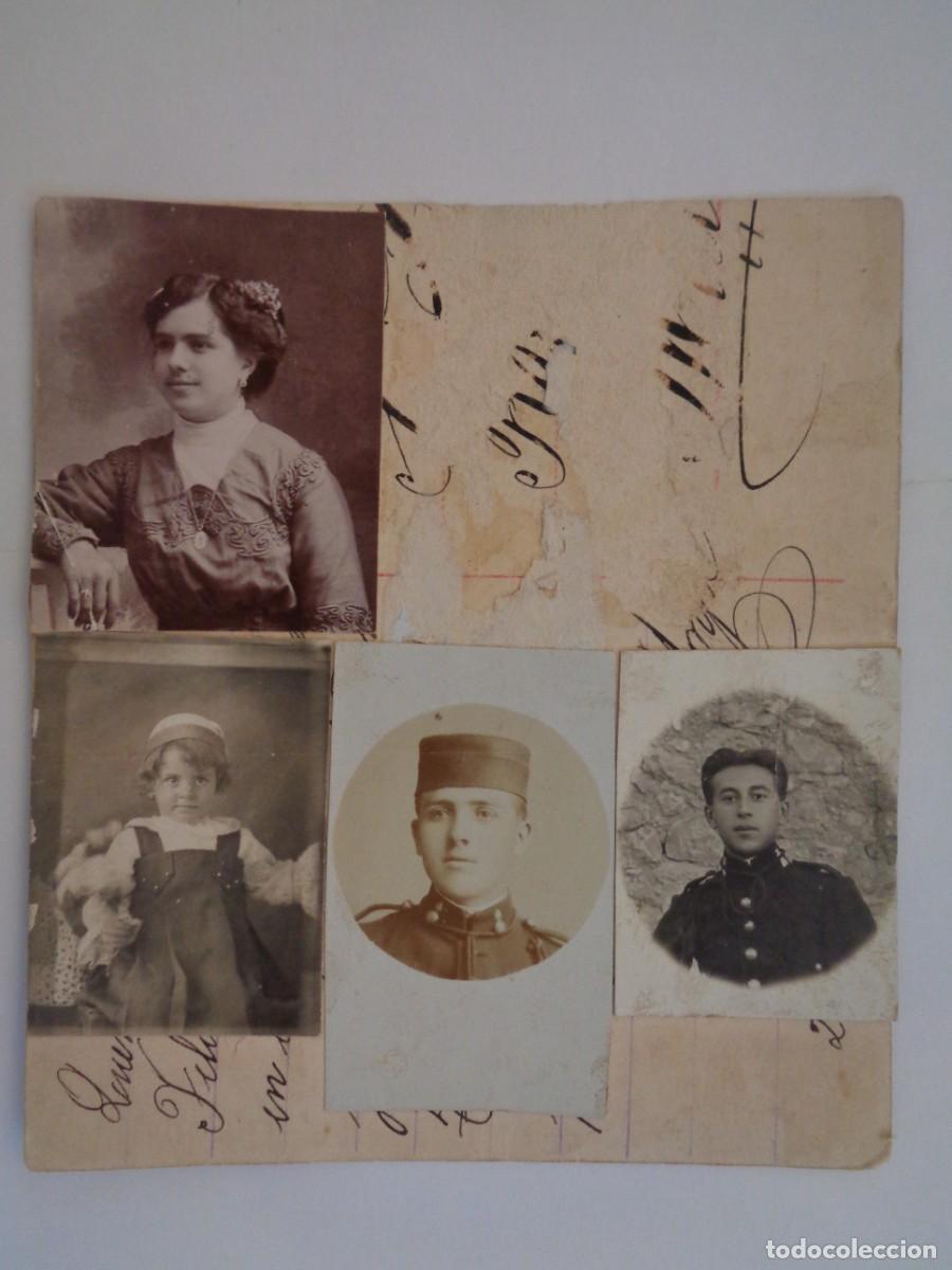 Fotograf&iacute;a antigua: LOTE DE 4 FOTOS PEQUE&Ntilde;AS ( NI&Ntilde;O, MILITARES Y SE&Ntilde;ORITA ) PEGADAS EN UNA POSTAL. PRINCIPIOS DE SIGLO